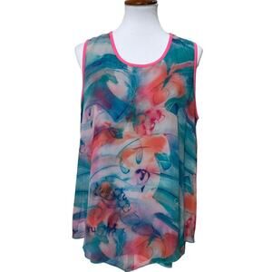 🍀Dawn Davis Art & Sol Women's Blouse Blue Watercolor Sleeveless Tulip Hem Back L
